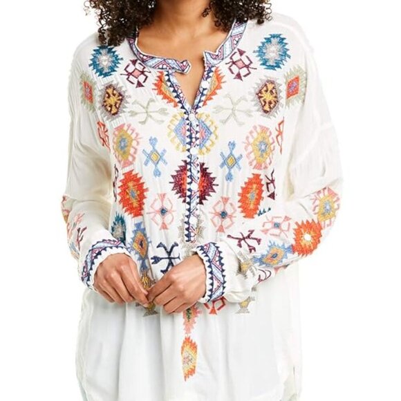 Johnny Was Tops - Biya Johnny Was Meshika Challis Blouse Size Medium